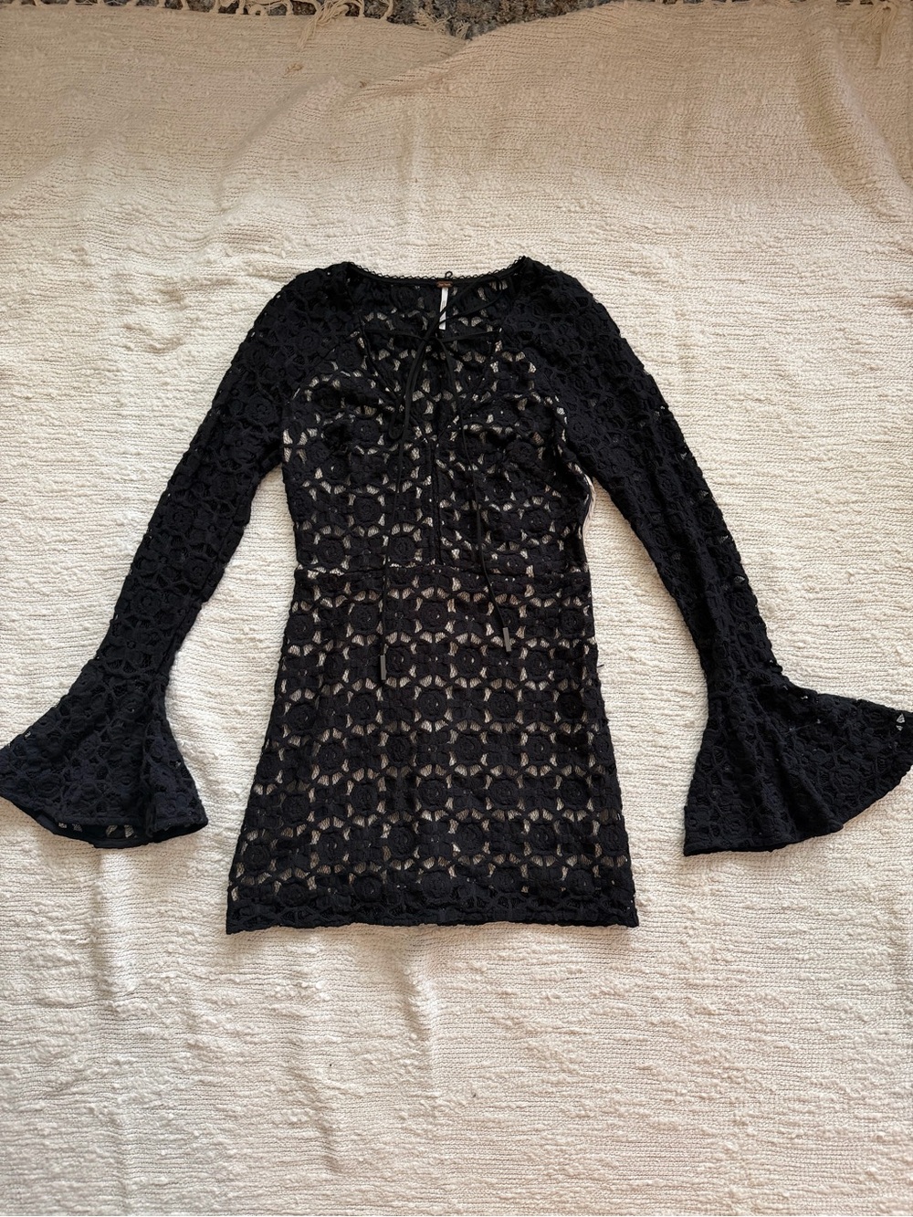 Free People black lace long sleeve mini dress